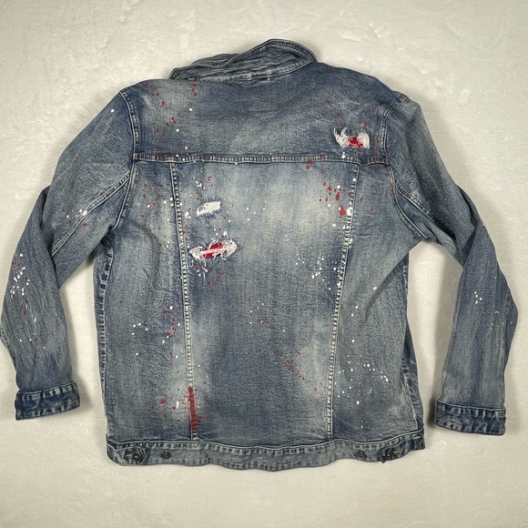 Smoke Rise: Distressed Streetwear Denim Jacket w/Red Accents & frayed details - Picture 8 of 14